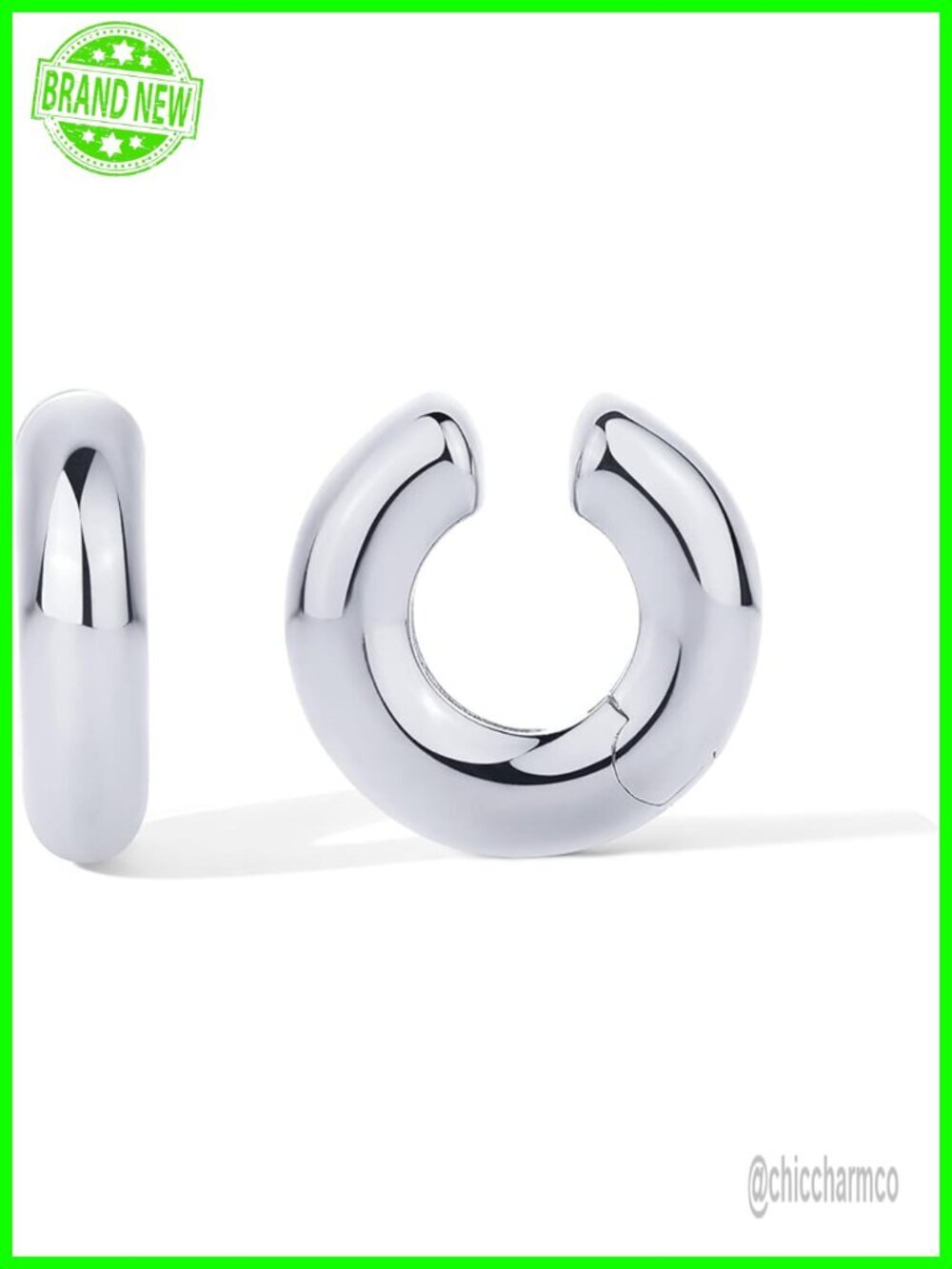 Rhodium Plated Chunky Tubular Hinged Earscape Ear Cuffs for Women Statement Pair